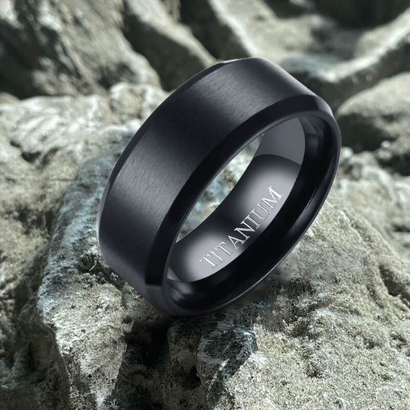 8mm Black Brushed Titanium Band Ring