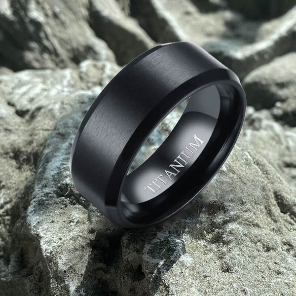 8mm Black Brushed Titanium Band Ring