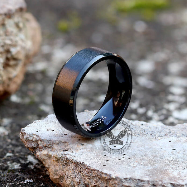 8mm Black Brushed Titanium Band Ring