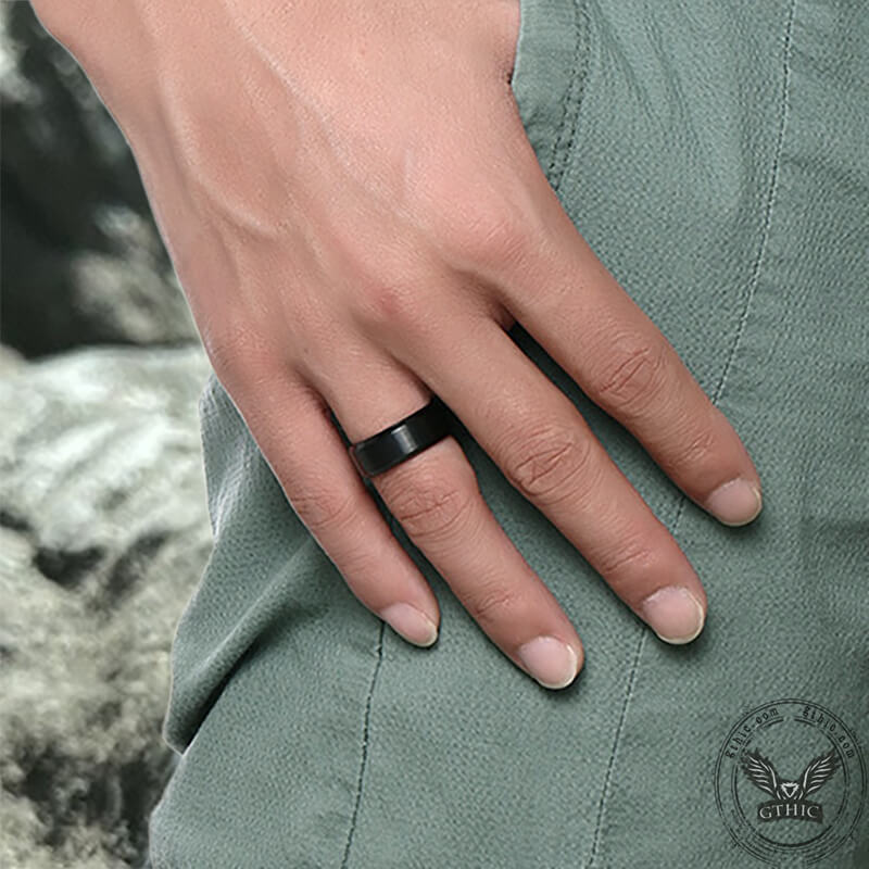 8mm Black Brushed Titanium Band Ring
