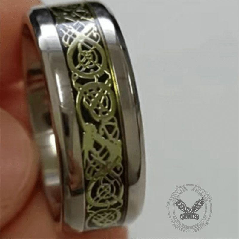 8mm Dragon Pattern Titanium Band Ring