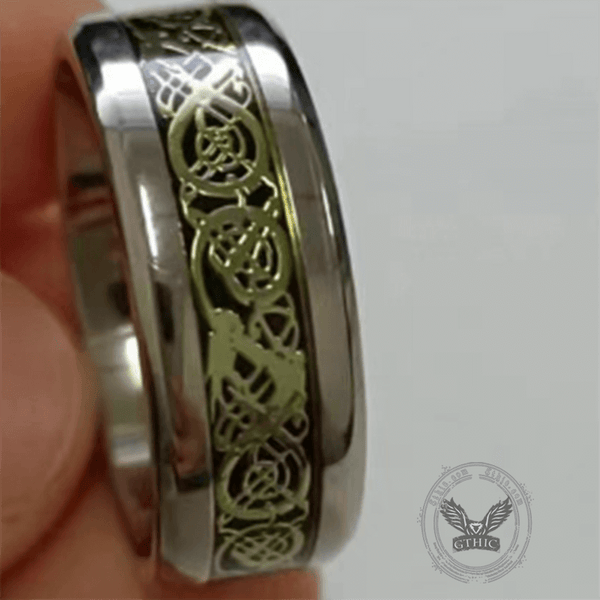 8mm Dragon Pattern Titanium Band Ring