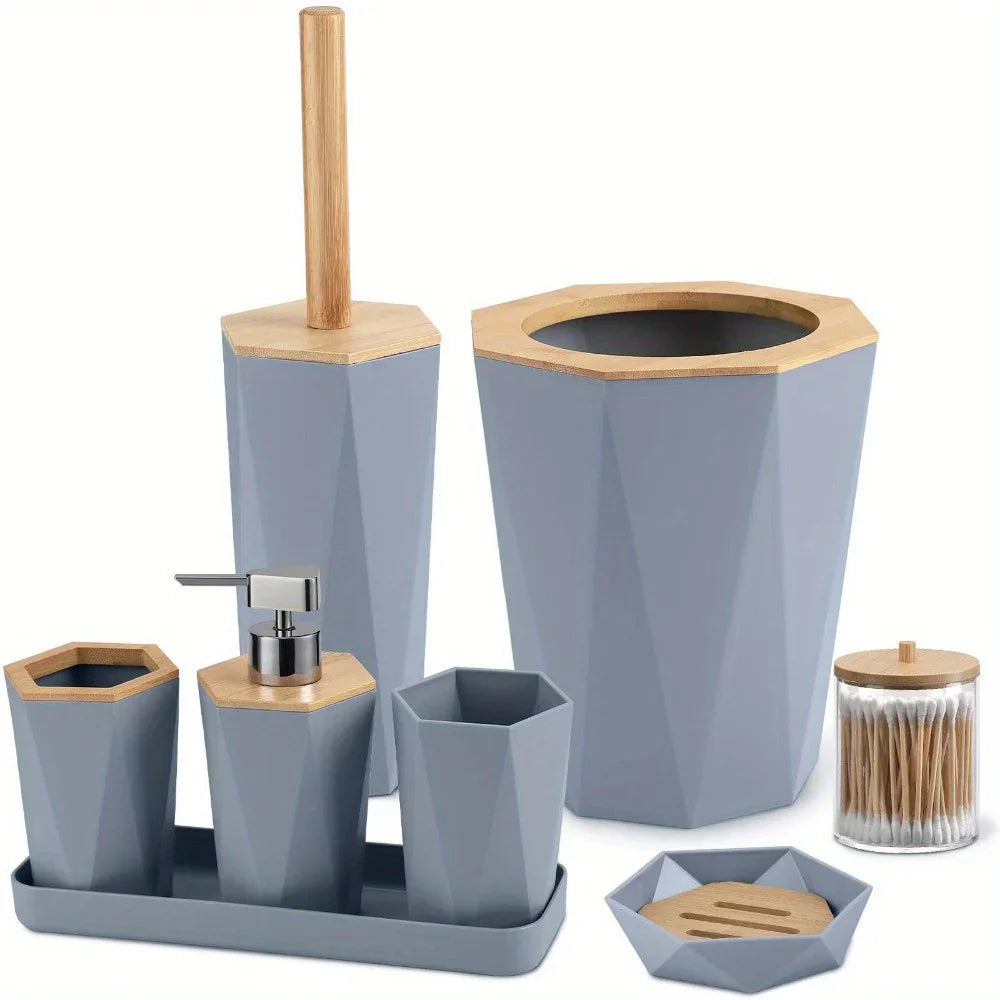 8pcs Bathroom Accessory Sets - Includes Toothbrush Holder, Cup, Soap Dispenser, Dish, Swab Box, Lotion Bottle, Toilet Brush, and Trash Can, Bathroom Supplies, Ideal Housewarming Gift, Bathroom Decor and Accessories