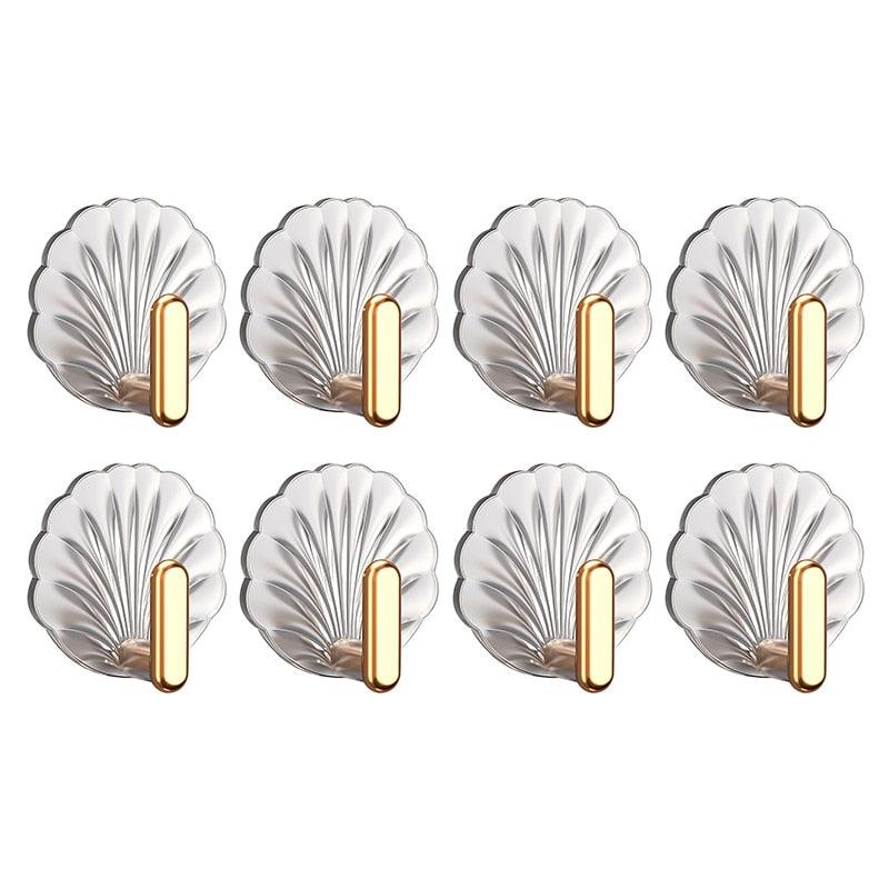 8pcs Self Adhesive Hook Decorative Hanger On Door Wall Adhesive Key Hanger Bathroom Towels Rack Cabinet Organizer Clothes Hanger Sea Shell Deluxe Shower Hooks Shaped Fun Design