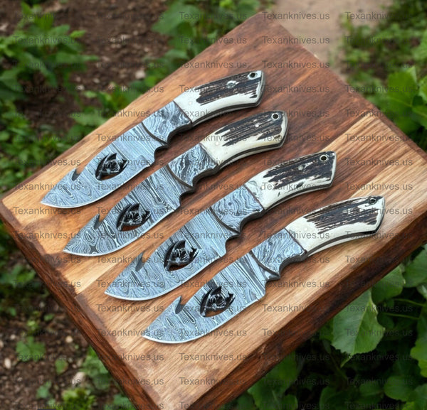 Custom Handmade Guthook Hunter Knife – Damascus Steel Stag Horn