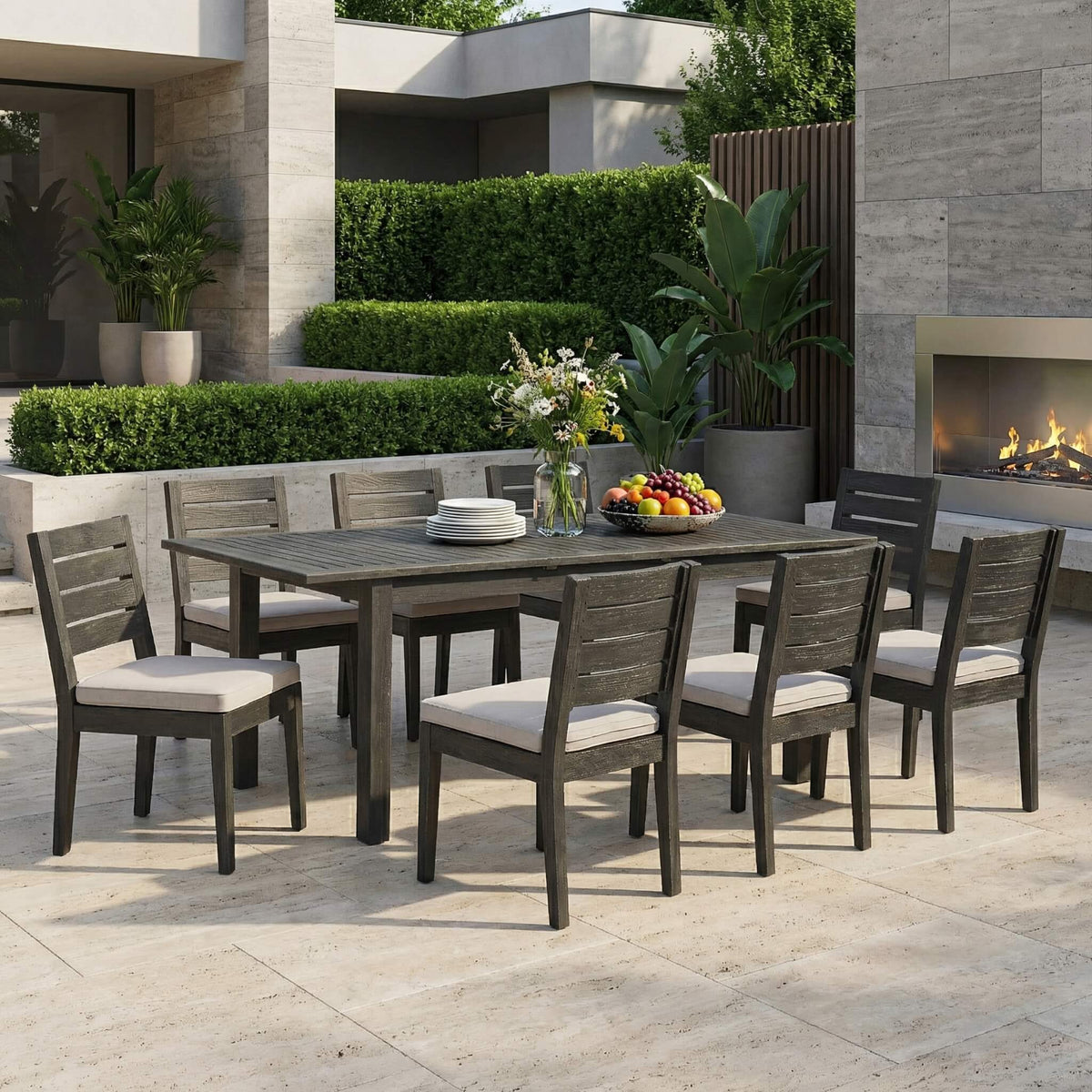 9-Piece Outdoor Dining Set With Extendable Acacia Wood Patio Table (SAK75134)