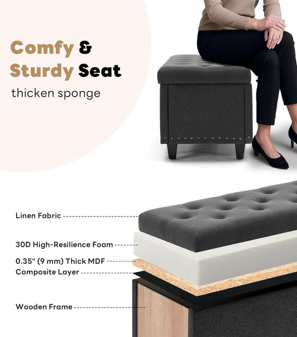 50.8 Inches Gray Upholstered Storage Ottoman Bench