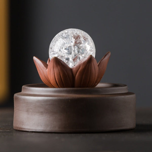 Lotus Crystal Ball Glass Backflow Incense Burner With LED