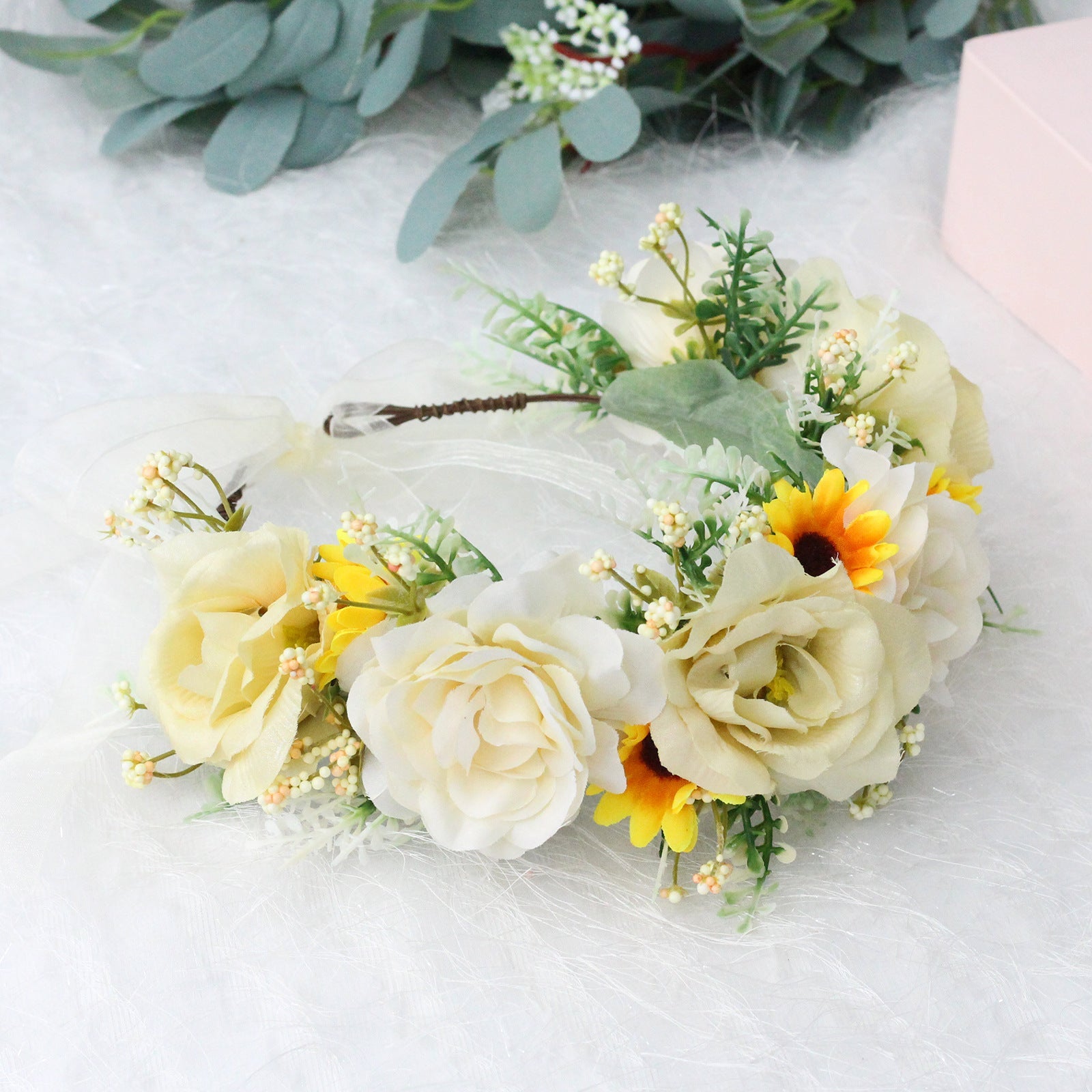 Big Rose Crown Simulation Flower Hair Hoop Sunflower Vine Flower Ring Street Dance Headwear
