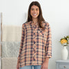 Floral Embroidery Plaid Button Up Shirt - L