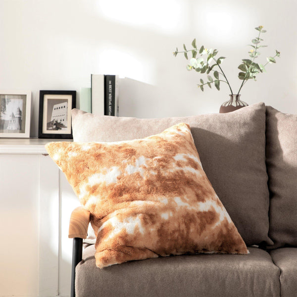 DaDa Bedding Amber Orange Brown & White Cozy Faux Fur Euro Throw Pillow Cover (M3396)