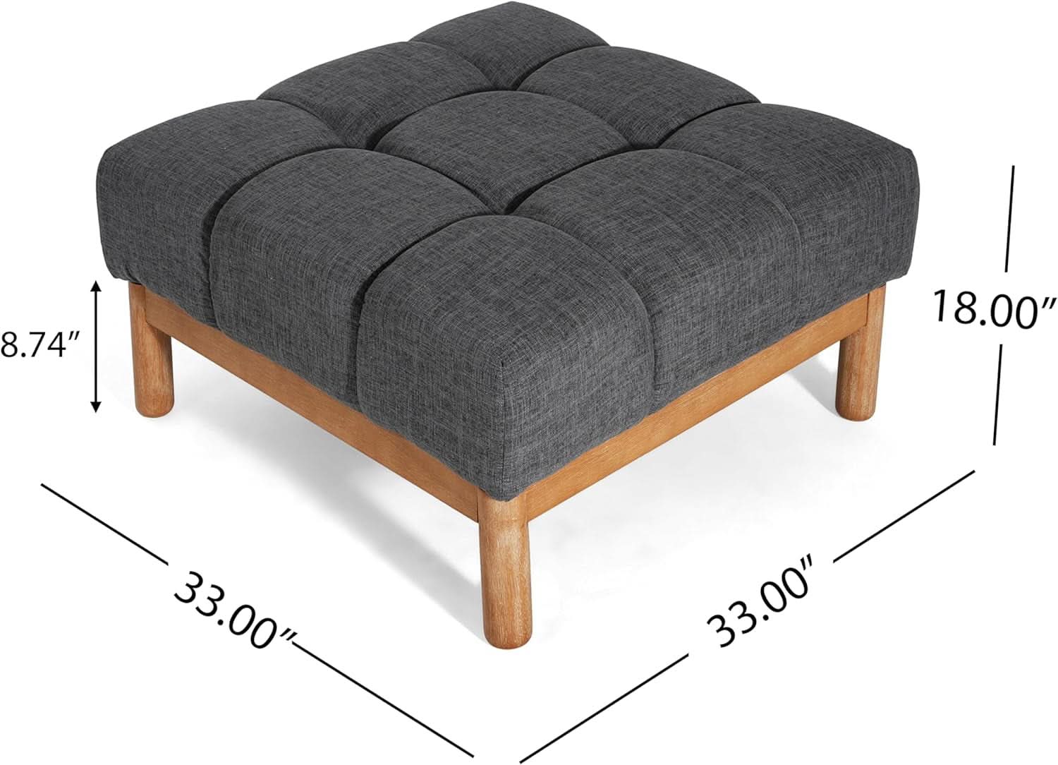 Modern Gray Fabric Ottoman With Walnut Finish WoodFrame