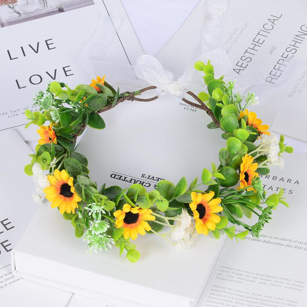 Girl Spring Outing Wreath Headwear Simulation Eucalyptus Starry Sky False Sunflower Children's Wreath