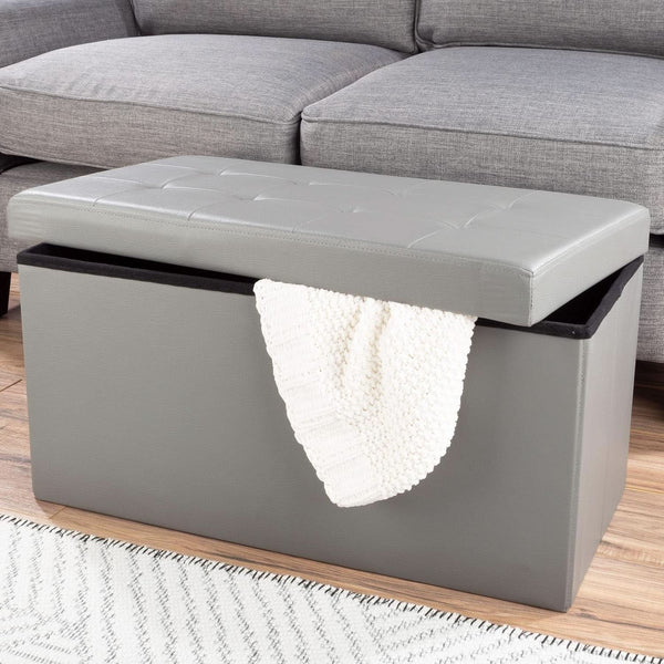 Storage Ottoman Bench 30 Inch Gray Removable Divider