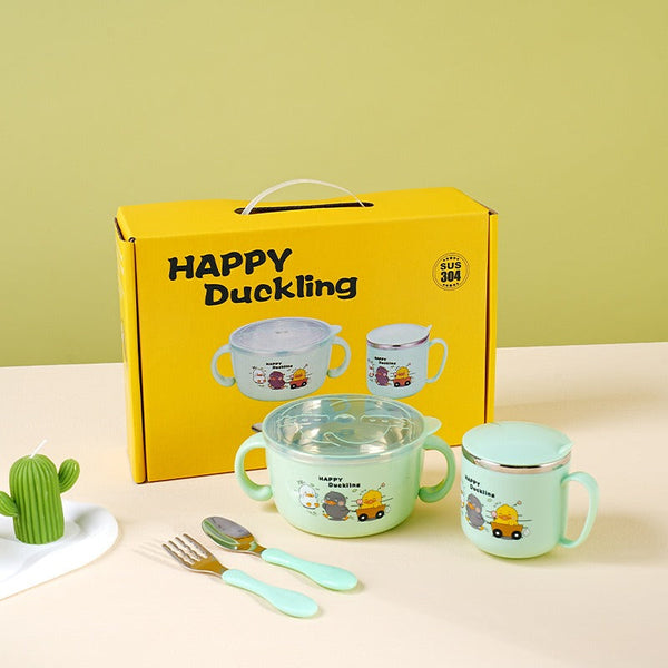 304 stainless steel children's tableware set cute baby food bowl stainless steel tableware children's water cup