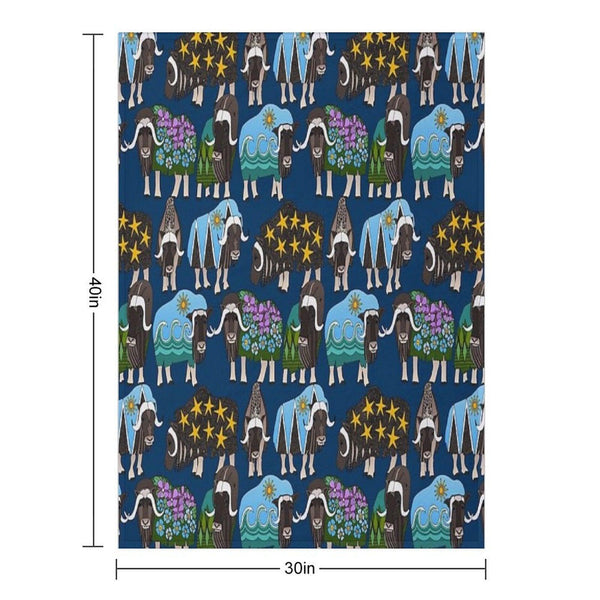 Alaskan Musk Ox Blue Throw Blanket