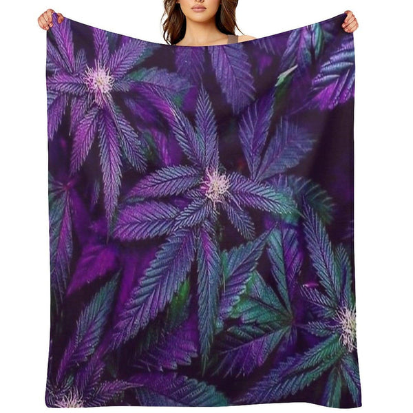 Psychedelic Purple Cannabis Marijuana Weed Pot Leaves Throw Blanket