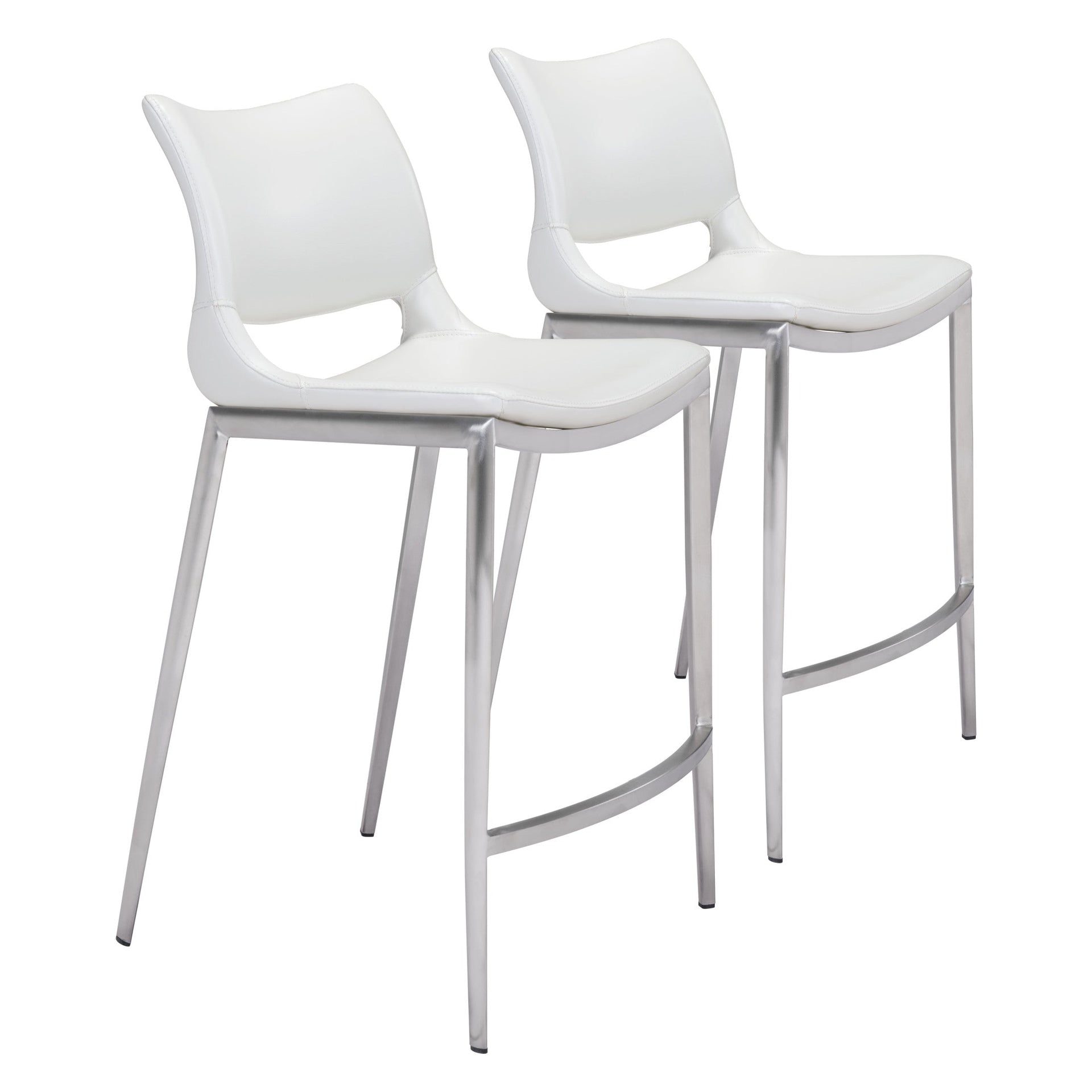 Ace Counter Stool (Set of 2) White & Silver