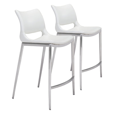 Ace Counter Stool (Set of 2) White & Silver