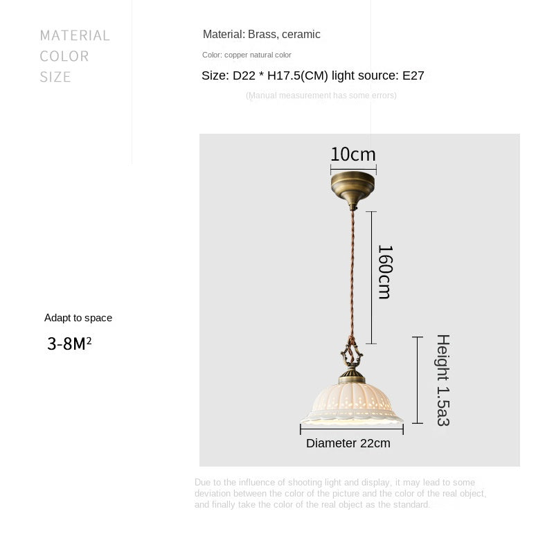 Copper Bedside Pendant Light Bedroom Modern Luxury French Retro Japanese American Artistic Aged Small Pendant Light
