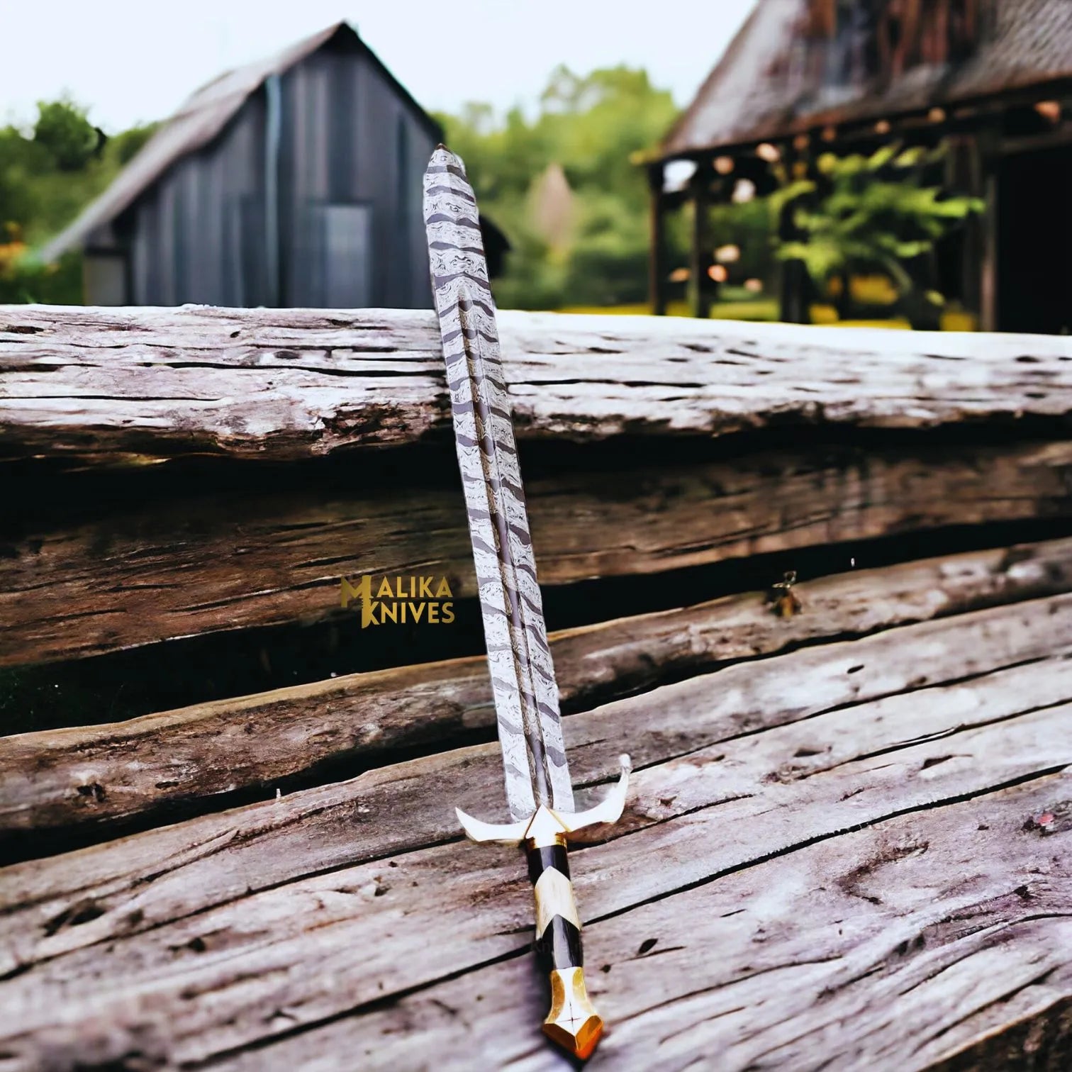 Damascus Medieval Arming Sword with Leather sheath-906