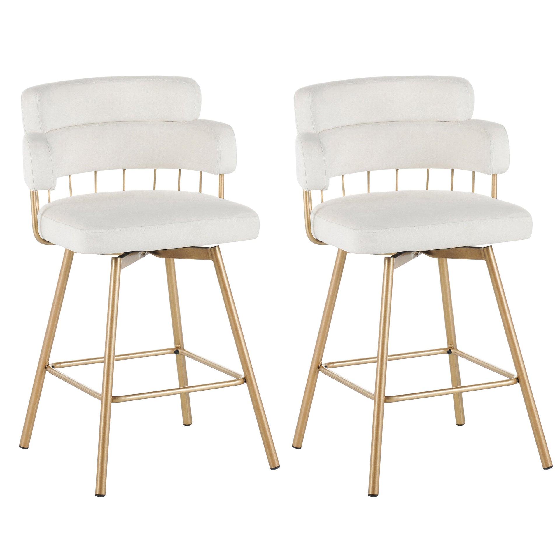 26' Counter Height Bar Stools Set of 2, 180° Swivel Upholstered Barstools with Backs and Metal Legs, Bar Stools for Kitchen Island, Cafe, Pub,