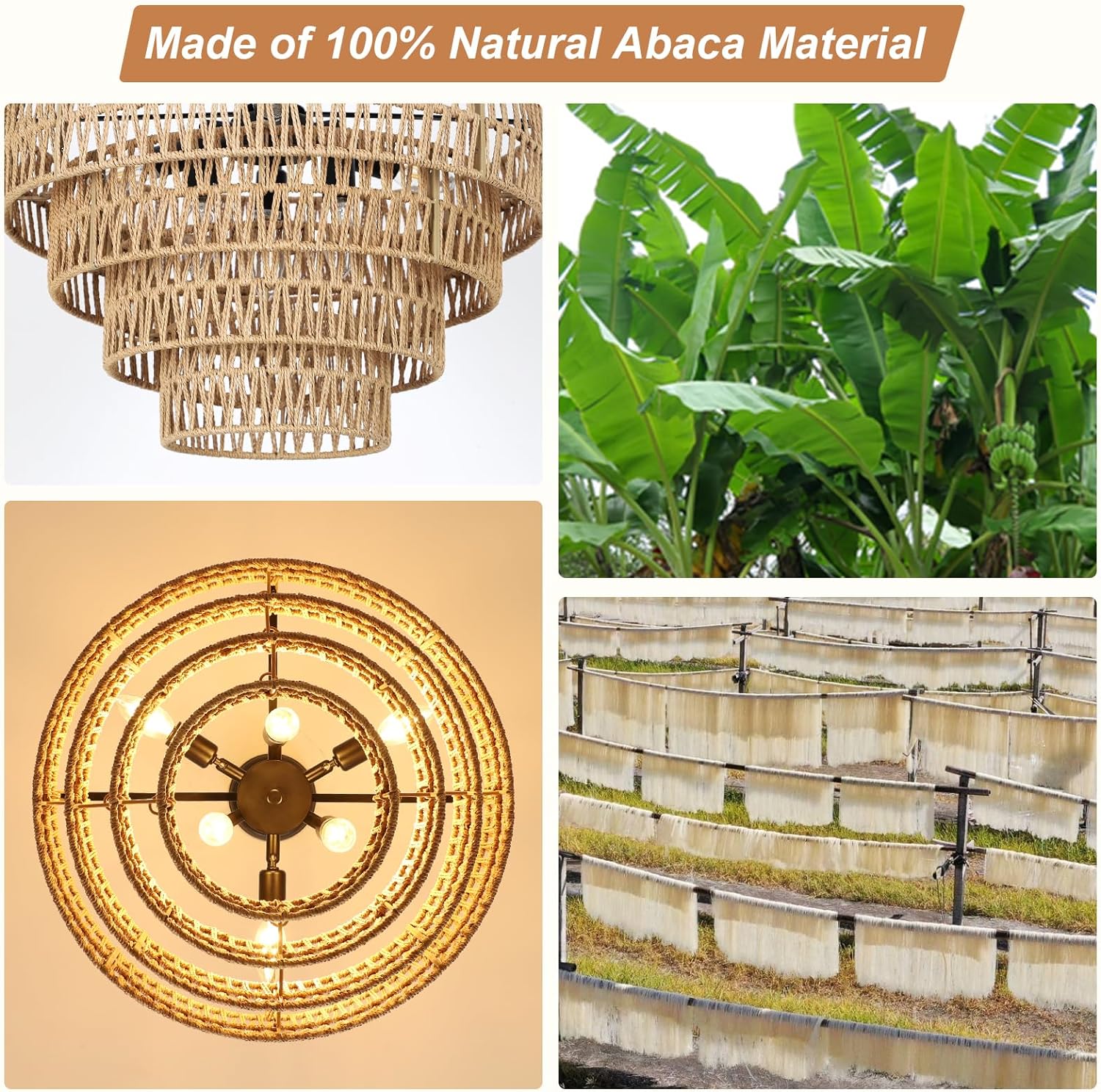 6-Light Dining Room Light Fixture, Wicker Pendant Lighting with 4-Tier Woven Lampshade, Large Farmhouse Chandeliers (20