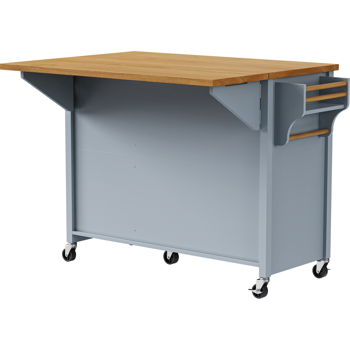 K&K 52'' Kitchen Island with Drop Leaf, Embossed Texture Kitchen Island on Wheels with Spice Rack, Towel Rack, 2 Doors and 5 Drawers, Kitchen Storage Cart with Adjustable Shelf for Kitchen, Blue Grey
