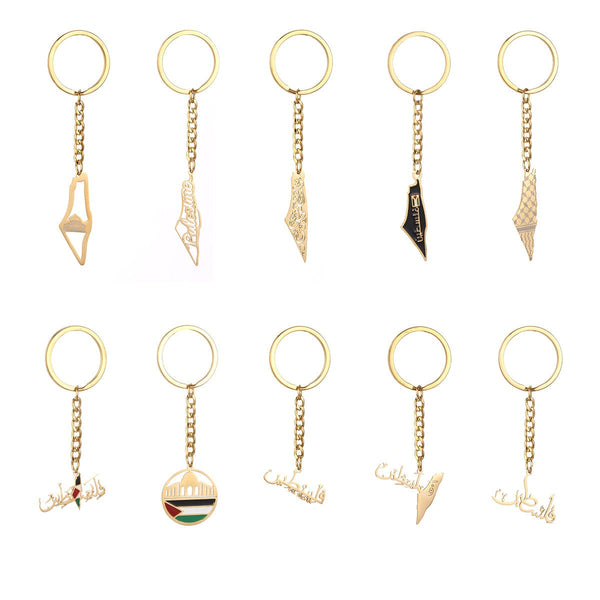 Israel Palestine Map Flag Drip Oil Stainless Steel Keychain Fashion Men's and Women's Stainless Steel Keys