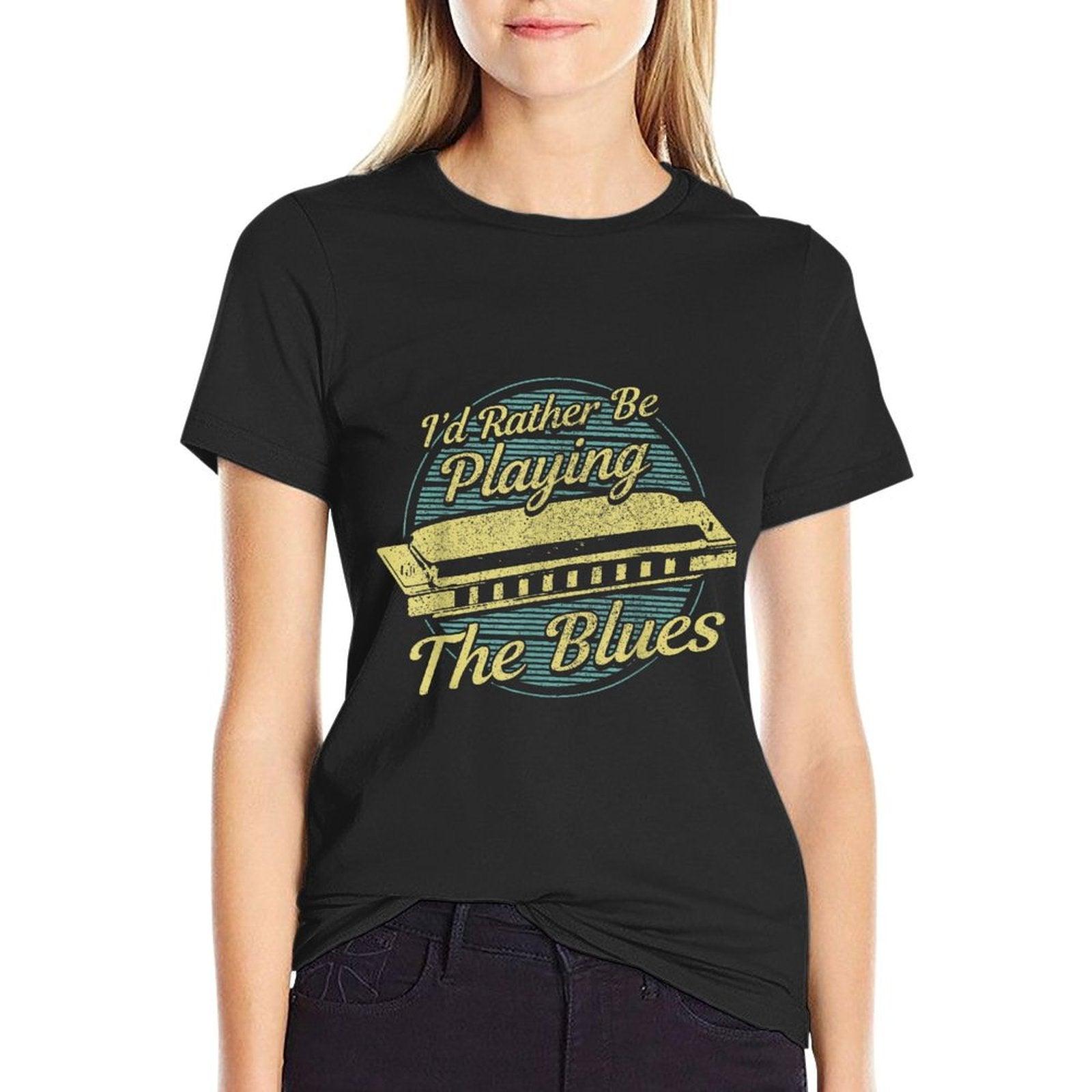 Blue Vintage Style Harmonica T-Shirt