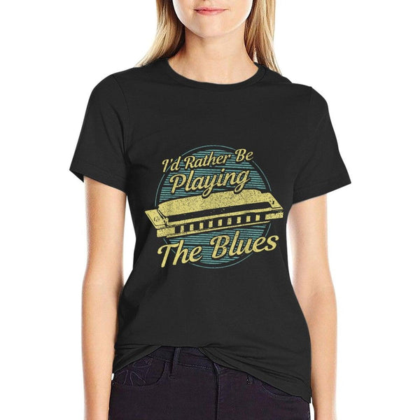 Blue Vintage Style Harmonica T-Shirt