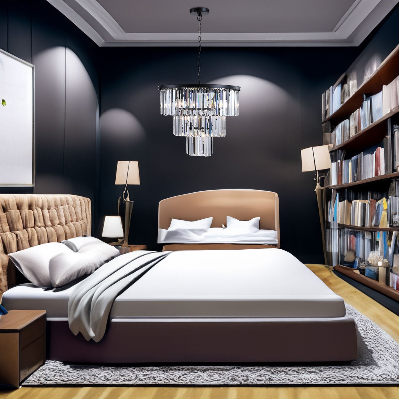 Black Luxury Crystal Chandelier Modern Chandeliers Lights Fixture Hanging Pendant Light Fixture for Dining Room Bedroom