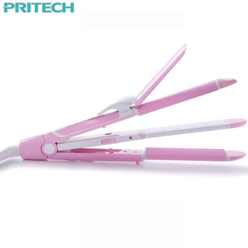 Pritech New Electric 3 In 1 Hair Straightener Curling Irons For Wet&Dry Professional Hair Curler Styling