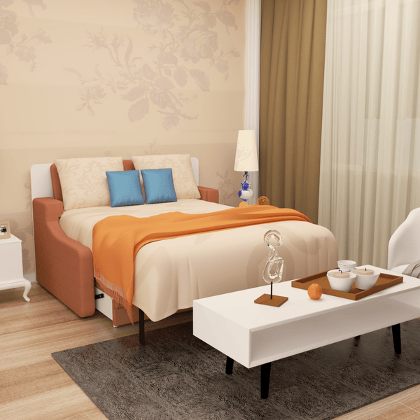 Full size Morden Deisgn vertical Murphy bed with sofa and drawers, white wall bed, space saving hidden bed with new gas pillars