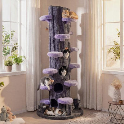 90.5 Inch Tall Multifunctional Cat Tree with Private Condos for Indoor Cats-Purple