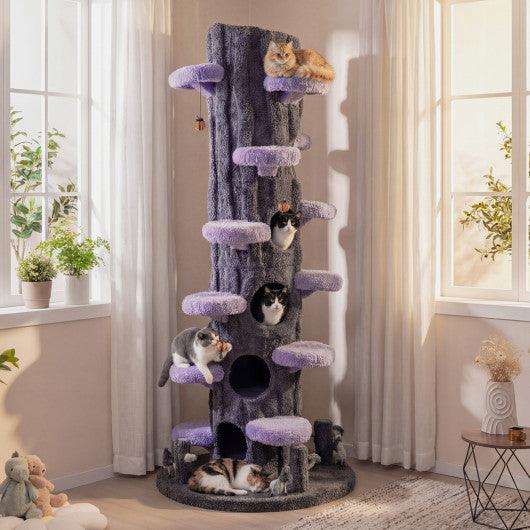 90.5 Inch Tall Multifunctional Cat Tree with Private Condos for Indoor Cats-Purple