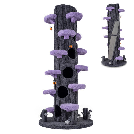 90.5 Inch Tall Multifunctional Cat Tree with Private Condos for Indoor Cats-Purple