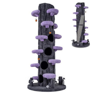 90.5 Inch Tall Multifunctional Cat Tree with Private Condos for Indoor Cats-Purple