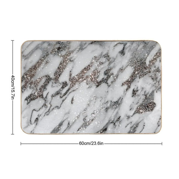 Classic White Marble Silver Glam #1 (Photo of Glitter Only - Not Reflective) Bath Mat