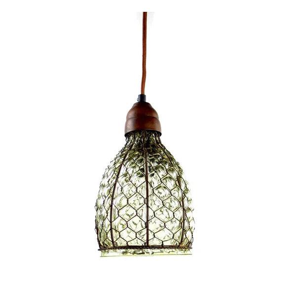 Chicken Wire and Glass Pendant