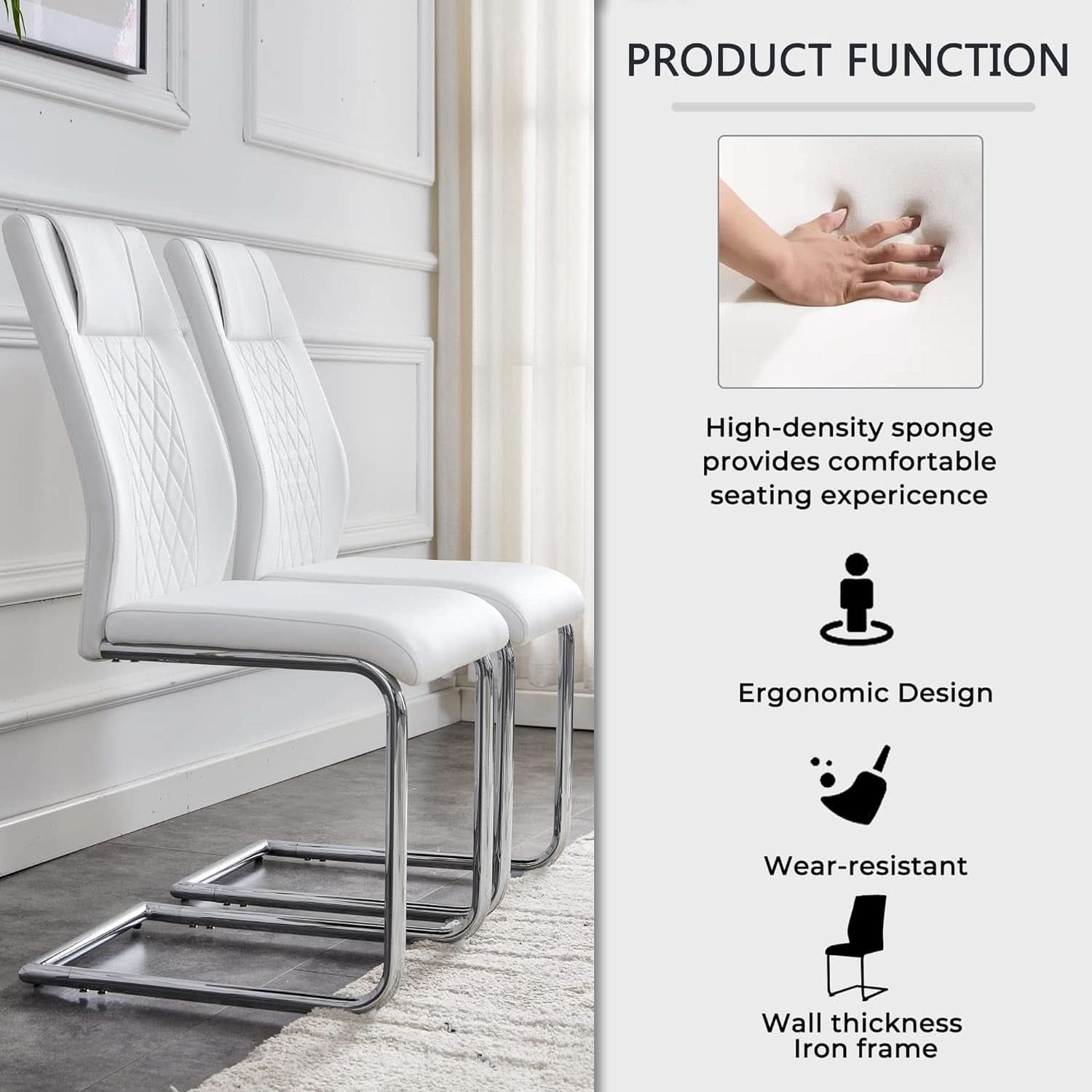 White Faux Leather Dining Chairs Four Pack Chrome Finish