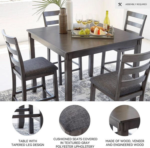 5 Piece Engineered Wood Counter Height Dining Set Gray