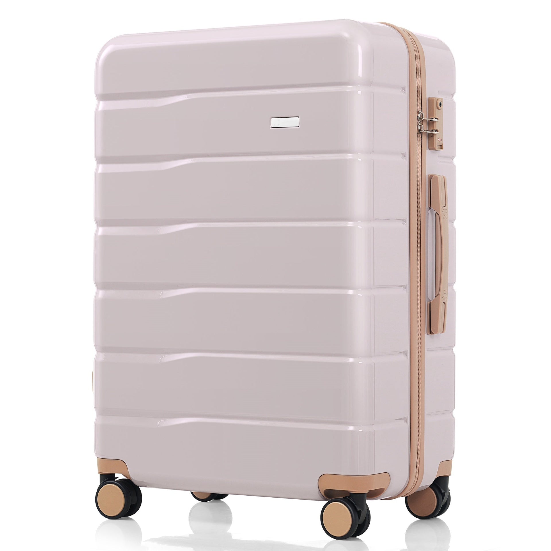 Premium ABS Travel Luggage Set , 3-Piece TSA Lock Suitcase Ensemble with 20, 24, and 28 Inch Sizes with 360° Spinner Wheels, light grey and golden