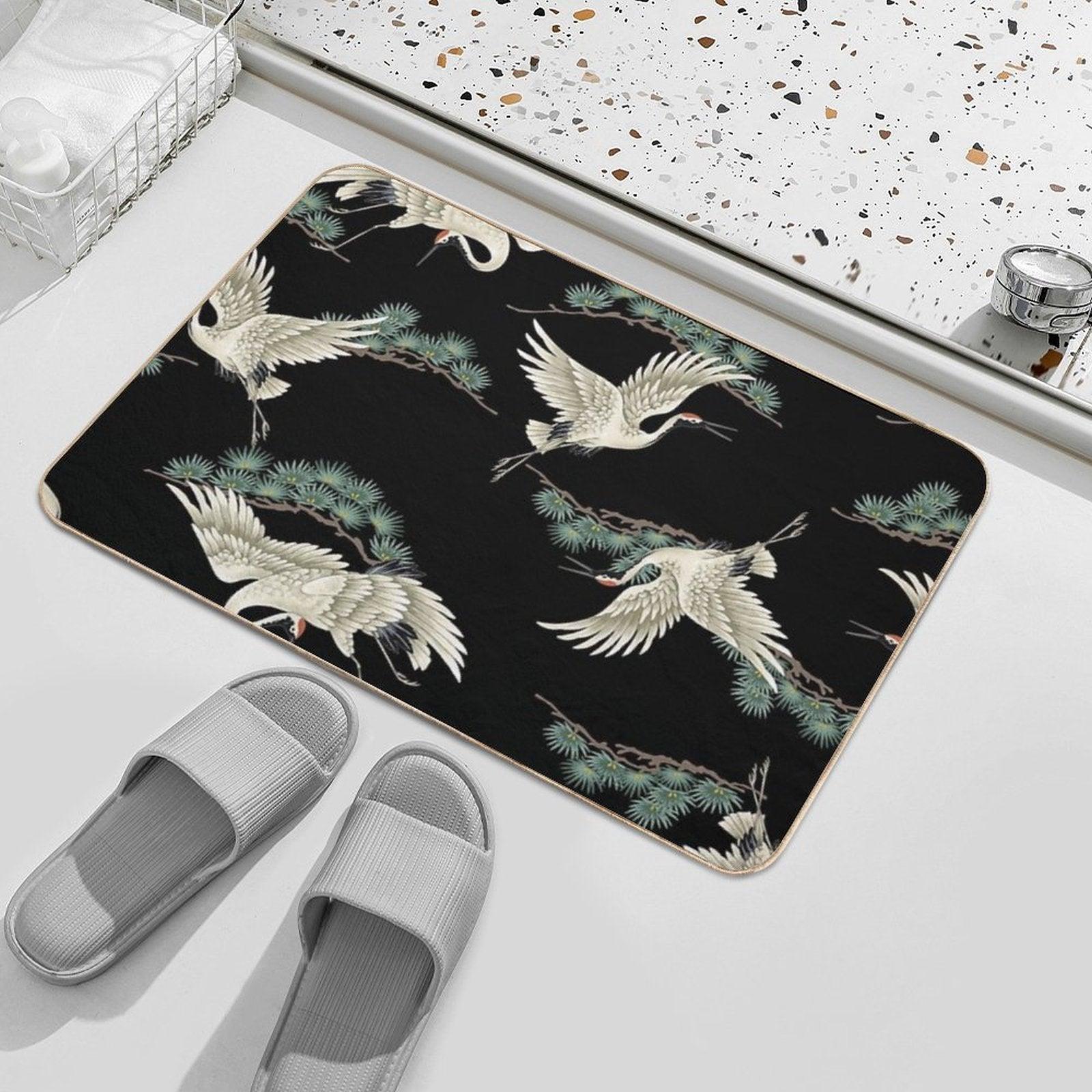 Japanese Cranes in Embroidered Style Bath Mat
