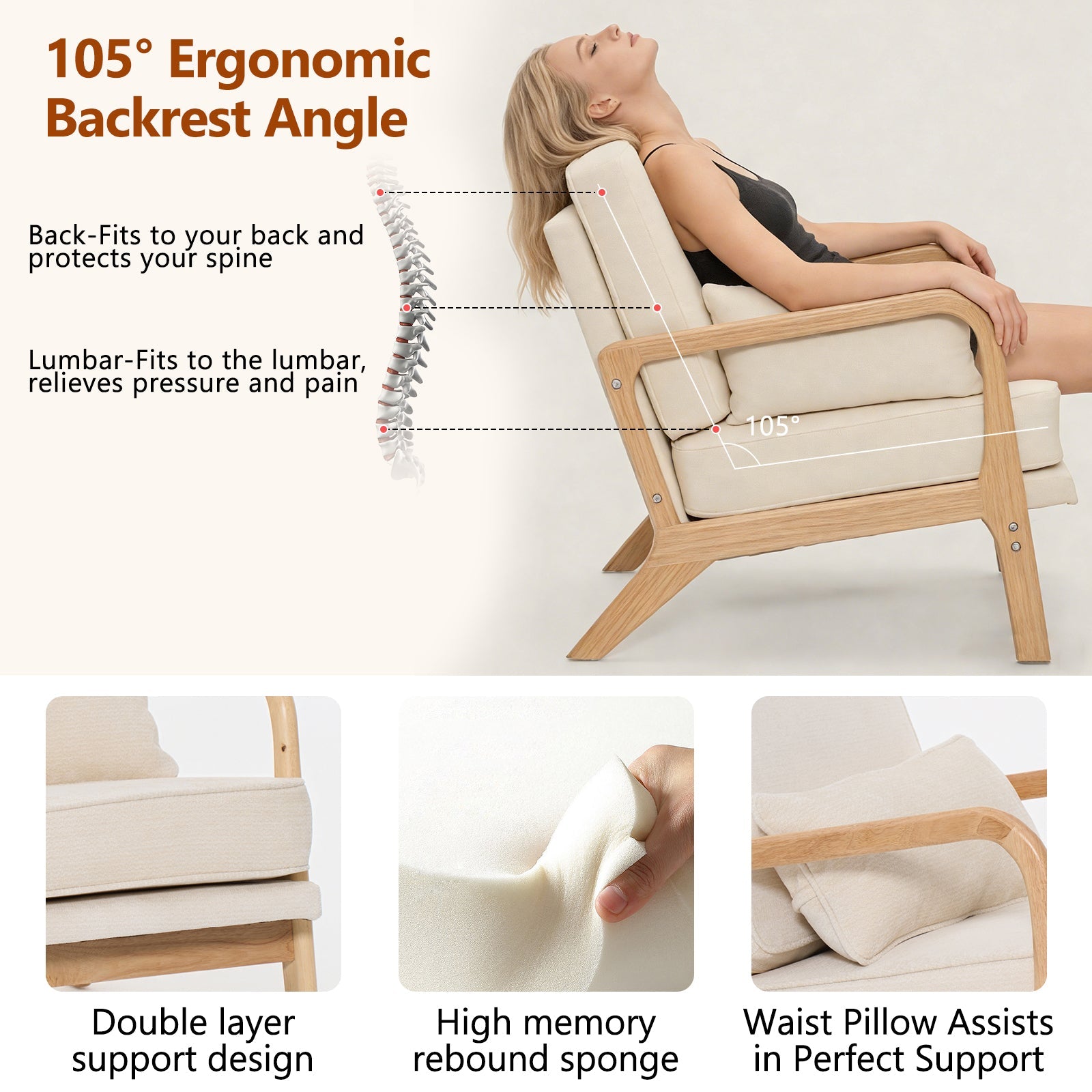 Beige Mid‑Century Accent Chair