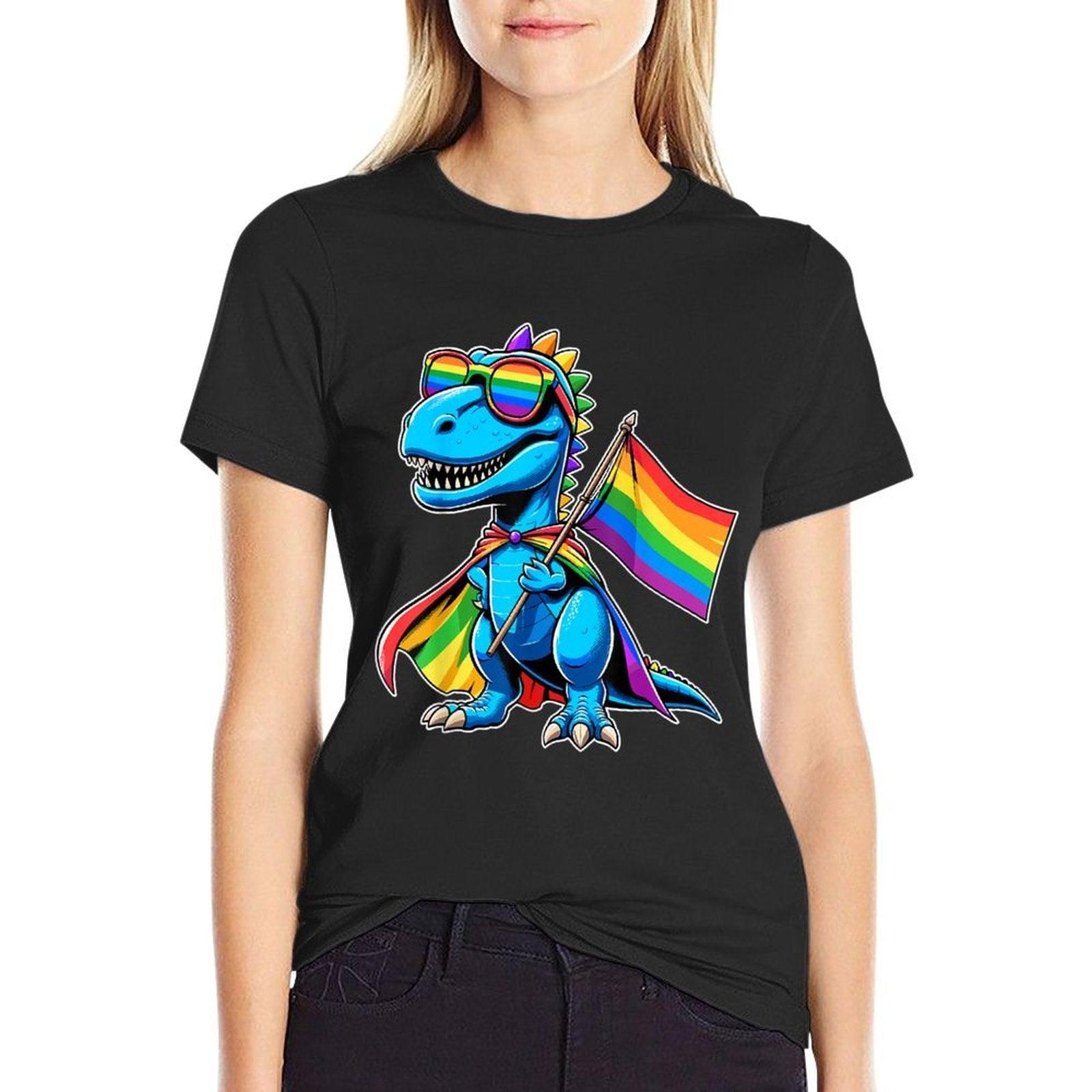 Dinosaur Gay Pride LGBT Rainbow  High-quality Stitching T-Shirt