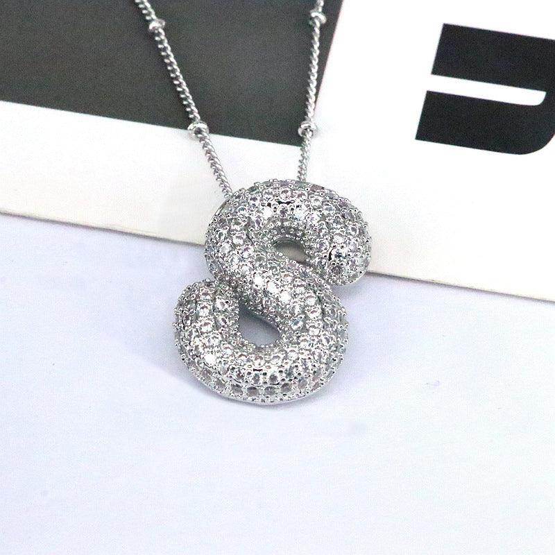 Copper Inlaid Zircon Letter Pendant Necklace for Women