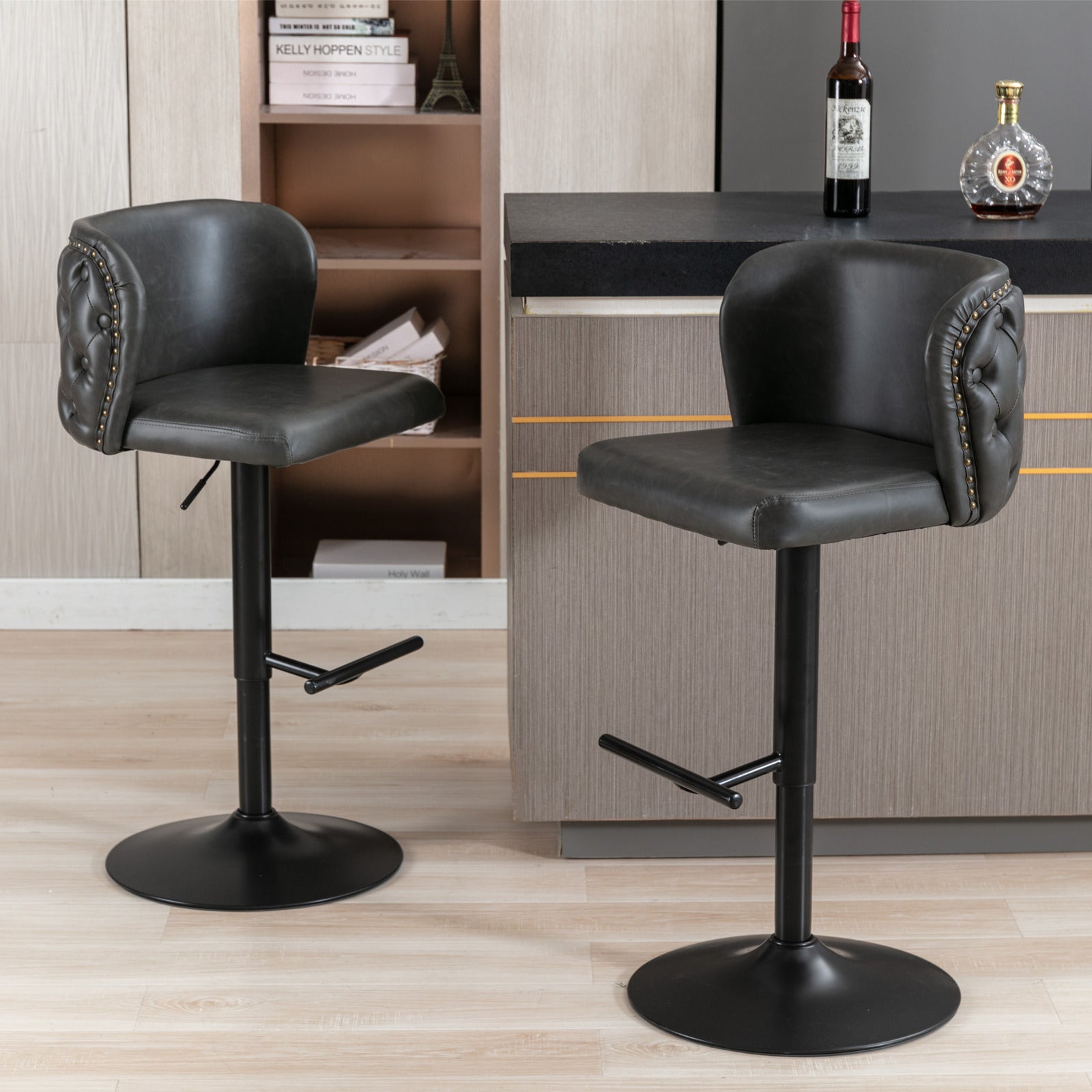 Set of 2 Modern PU Upholstered Swivel Barstools BLAKHOM