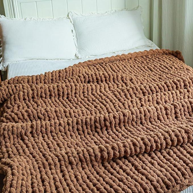 Chunky Knit Blanket - Luxury Soft Cozy 40 * 50 Throw Blanket,100% Woven Blanket Rope Knot Throw Blanket for Couch, Sofa, Home Decor, Gift - Machine Washable（Brown）