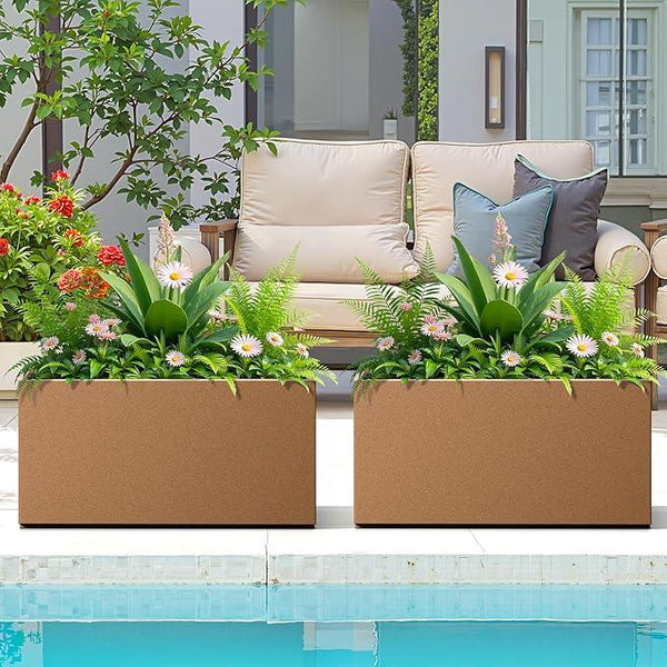 FENCY Metal Rectangular Planter Box, Large Planters for Outdoor Plants, Tall Planters for Outdoor Plants with Drainage Holes (32